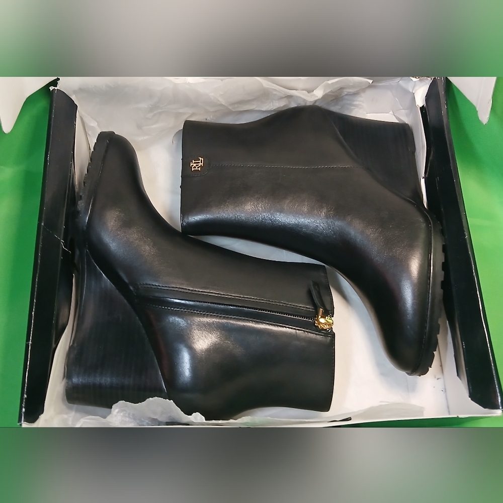 Shaley Black Leather Wedge Boots (Ralph Lauren) (8)